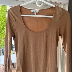 Topshop Tan Long Sleeve Bodysuit